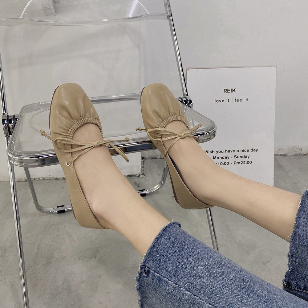 [ Mã 66CBSALE giảm 30K đơn 200K] Giày búp bê đế bệt phối nơ phong cách nữ tính xinh xắn | BigBuy360 - bigbuy360.vn