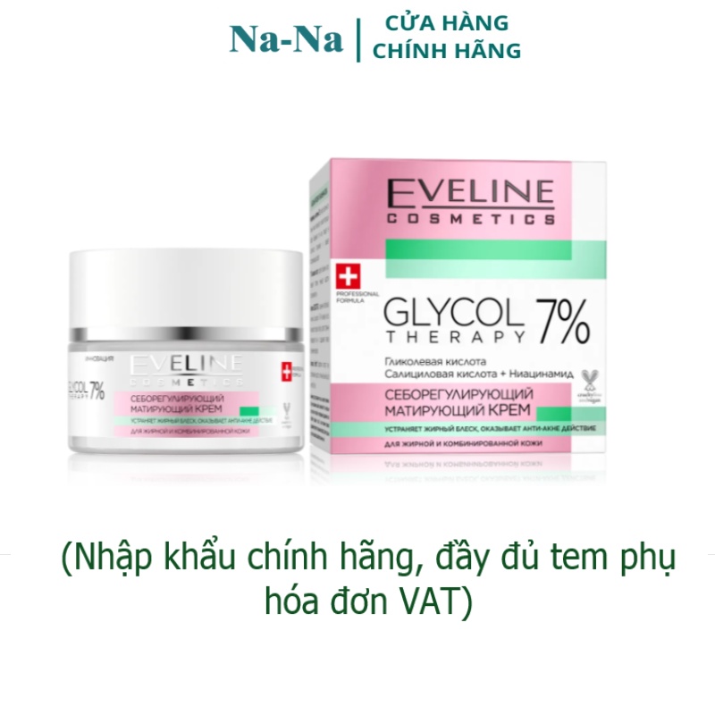 [Nhập khẩu chính hãng] Kem dưỡng cho da dầu, mụn, da hỗn hợp Eveline 7% giúp giảm thâm, ngừa mụn, kiểm soát dầu trên da