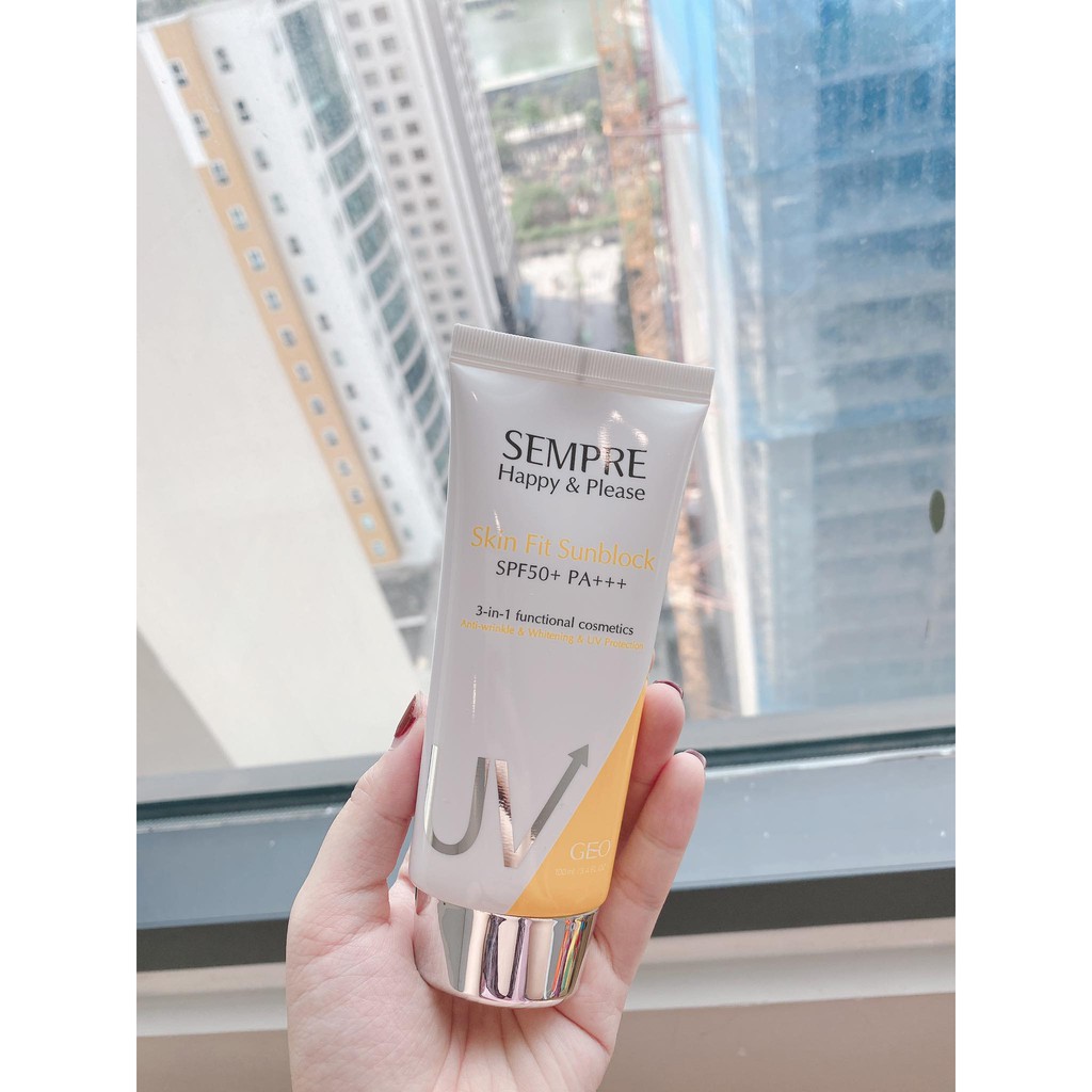 [TRANG ANH KOREA] Kem Chống Nắng Dưỡng trắng da Geo Lamy Sempre Happy & Please Skin Fit Sunblock SPF50+ PA+++ (100g)