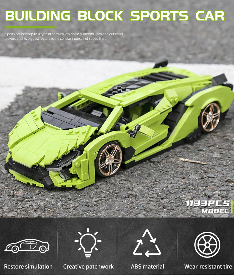 Đồ chơi Lắp ráp Mô hình siêu xe Mould King 10011 Green Lamborghinis Super Car