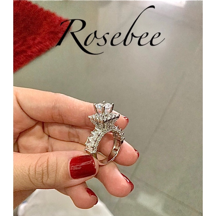 Nhẫn xoàn vuông hột cao đính đá Baguette