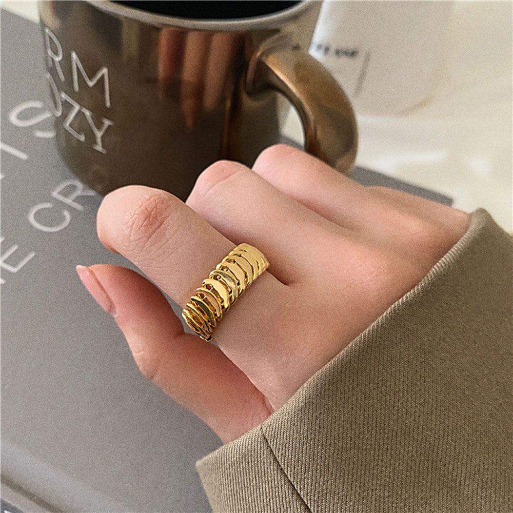 MOCHO Nhẫn Đeo Ngón Tay Bản Rộng Họa Tiết Hình Học Thời Trang Có Thể Điều Chỉnh Cho Nữ