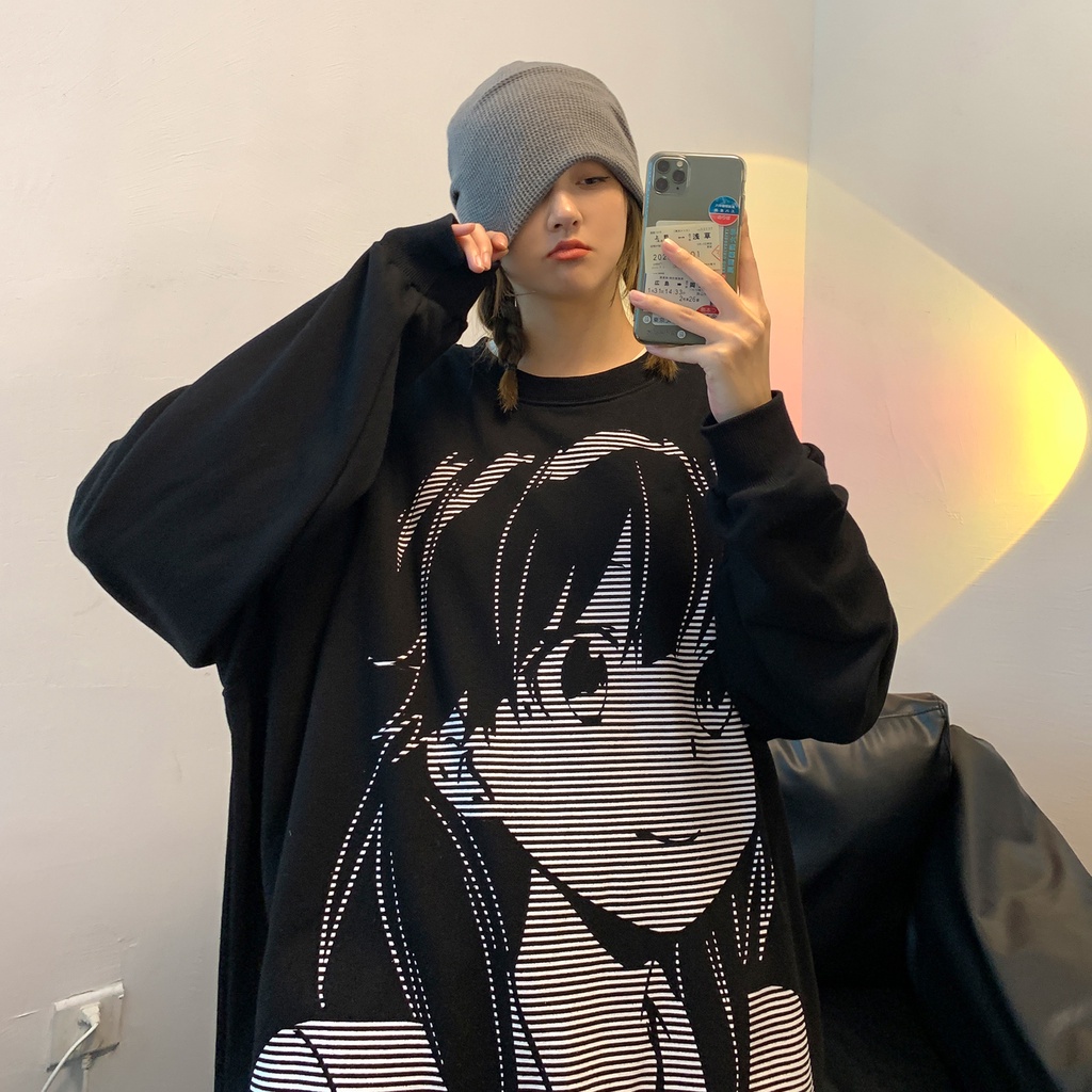 Áo sweatshirt tay dài cổ tròn dáng rộng thời trang xuân thu cho cặp đôi