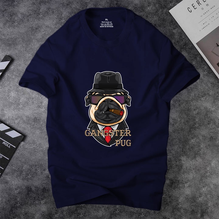 Áo thun nam cổ tròn Depstyle PT136 in hình Gangster Pug cool ngầu