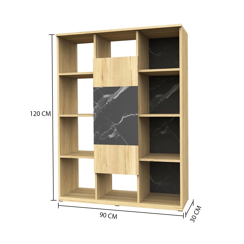 HomeBase FURDINI Kệ gỗ ép có 2 tông màu POSH Thái Lan W90xH120xD30cm màu đá cẩm thạch đen/vân gỗ