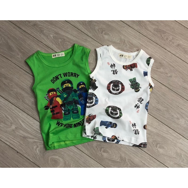 Set 2 chiếc áo ba lỗ bé trai HM 1-10Y (có ảnh thật) (Paw Patrol, cứu hoả, ô tô Mcqueen, ninja)