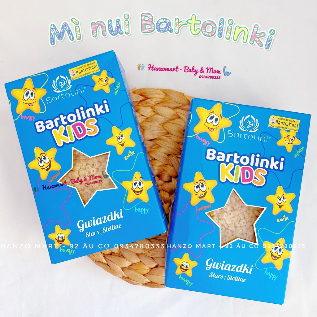 Nui hữu cơ cho bé ăn dặm sao hữu cơ/nui sao trứng nguyên túi Bartolini 250gr