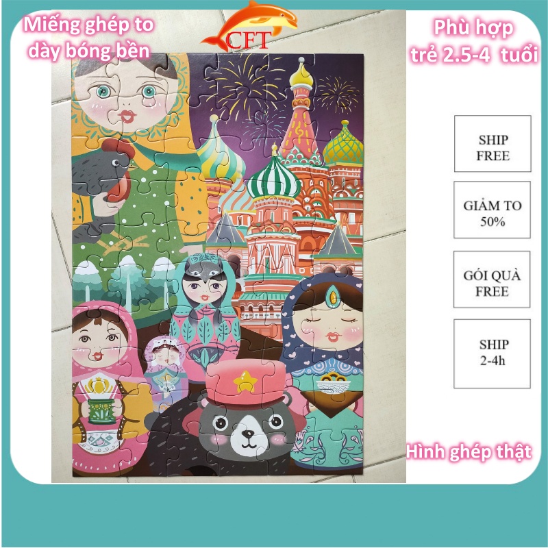 Xếp hình cho bé từ 3 tuổi bộ ghép hình puzzle 60 mảnh Fullmario cao cấp 6 chủ đề khủng long ô tô cá heo con vật ..