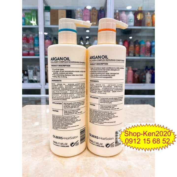 Cặp dầu gội xả Olexrs Argan Oil Collagen Hair Salon 500ml x2 cho tóc khô xơ, hư tổn, tóc gàu, ngăn rụng tóc.