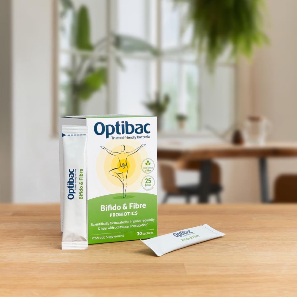 Men vi sinh Optibac Probiotics Bifido &amp; Fibre, giảm táo bón và tăng chất xơ Hộp 30 gói