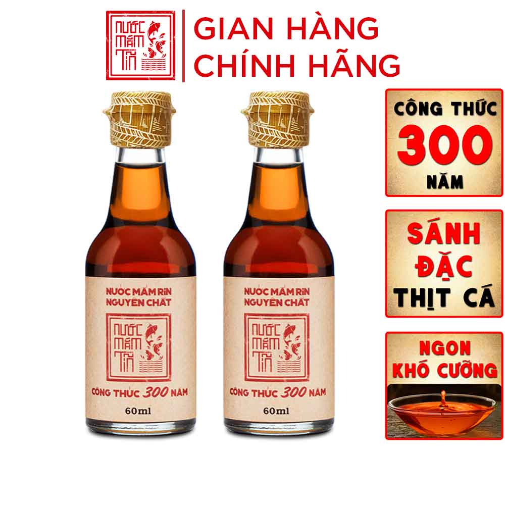 Combo 2 Chai Nước Mắm Tĩn cá cơm than Nhãn Đỏ Mini 40N 60ml/chai Rin Nguyên Chất Truyền Thống