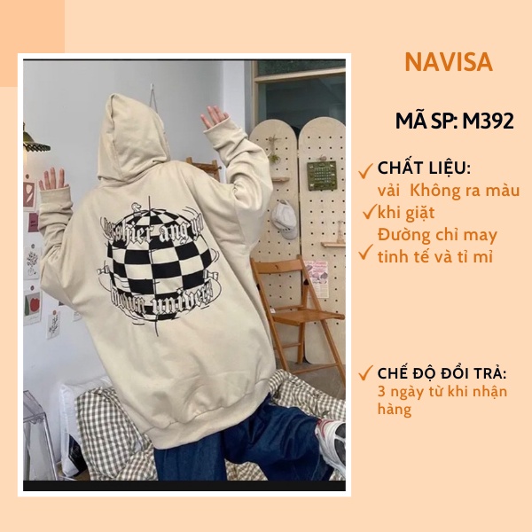 Áo khoác nỉ nữ hoodie form rộng cute hàn quốc NAVISA M392