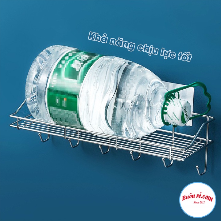 Kệ inox dán tường nhà bếp kèm 6 móc TẶNG 2 MIẾNG DÁN ĐÔI - Giá inox để đồ phòng tắm dán tường tiện lợi 01585 01586