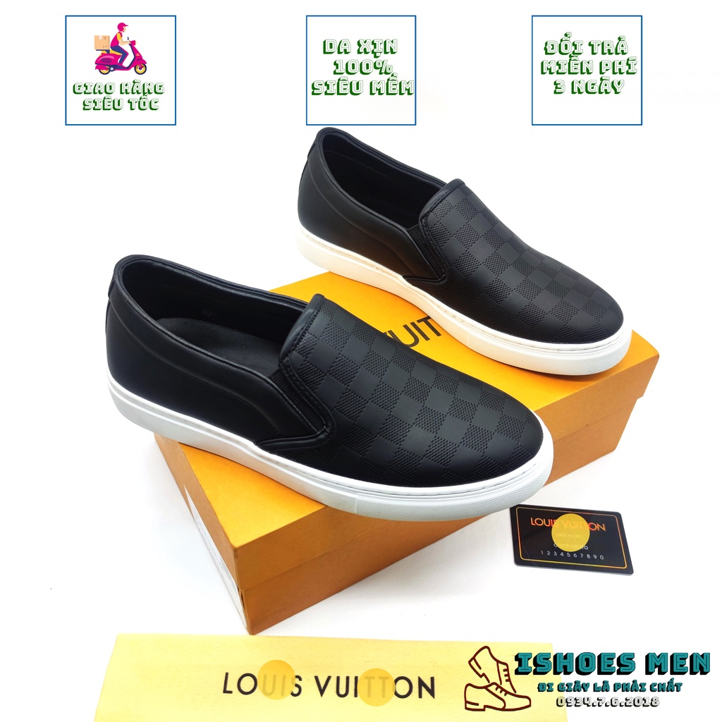 Giày Slip On LV Nam Thời Trang Caro Da Xịn Đế Kếp Khâu Chắc Chắn Lót Rời Cao Cấp Chuẩn Form Full Box