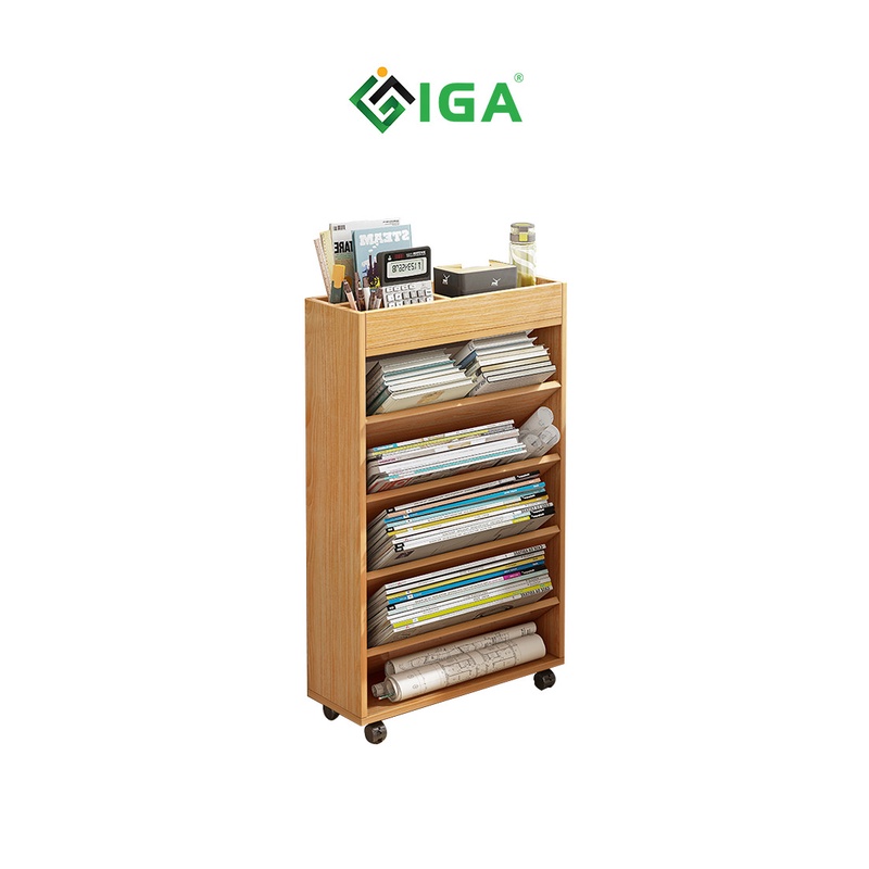 Kệ, giá sách bánh xe 5 tầng để văn phòng, cạnh bàn học thương hiệu IGA-GP189