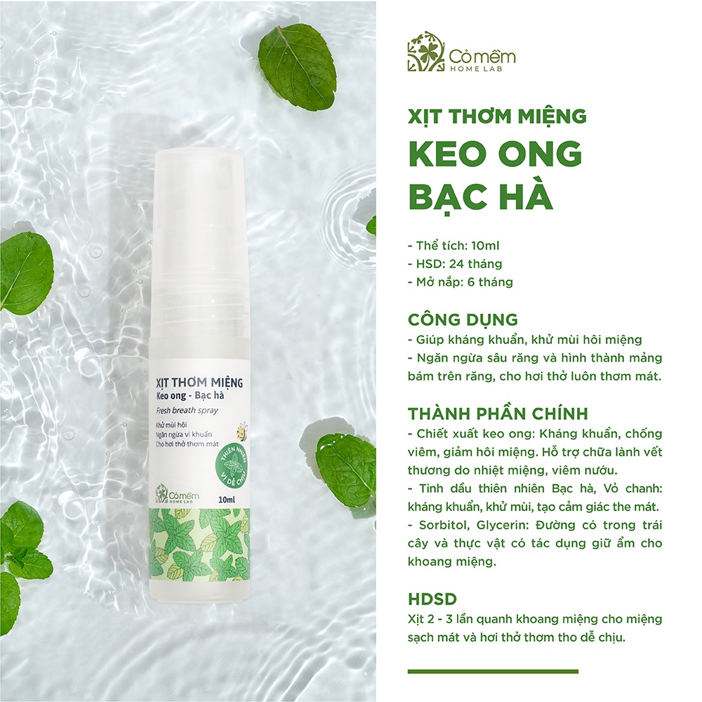 Xịt Thơm Miệng Vị Bạc Hà Cho Hơi Thở Thơm Mát Cỏ Mềm 10ml