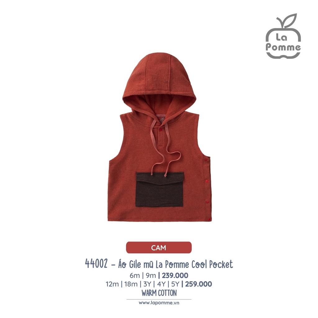 Áo gile mũ La Pomme Cool Pocket thu đông dành cho bé trai bé gái ấm áp