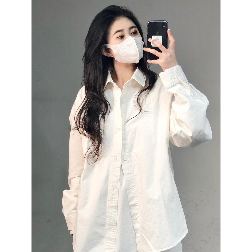 【ZHELIHANGFEI】Áo Sơ Mi Trắng Tay Dài Form Rộng Theo Phong Cách Preppy Dễ Phối Đồ