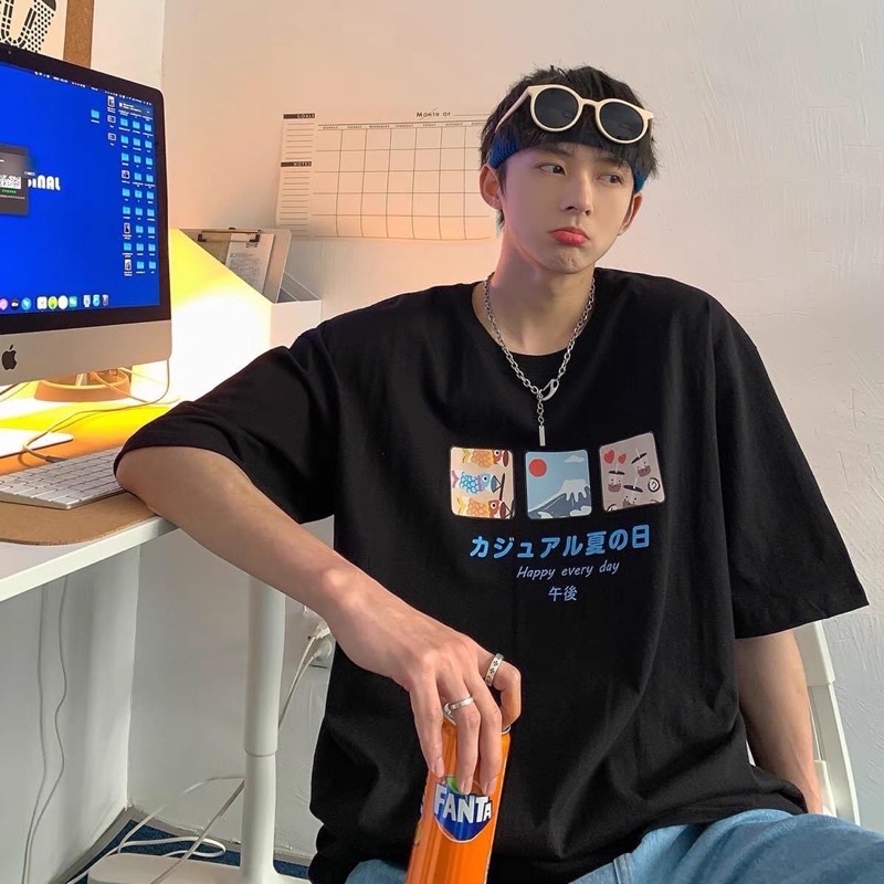 Áo Thun Tay Lỡ Unisex Happy màu ĐEN/TRẮNG /Nam nữ unisex❤️ Áo phông cổ tròn Jaystoree | BigBuy360 - bigbuy360.vn