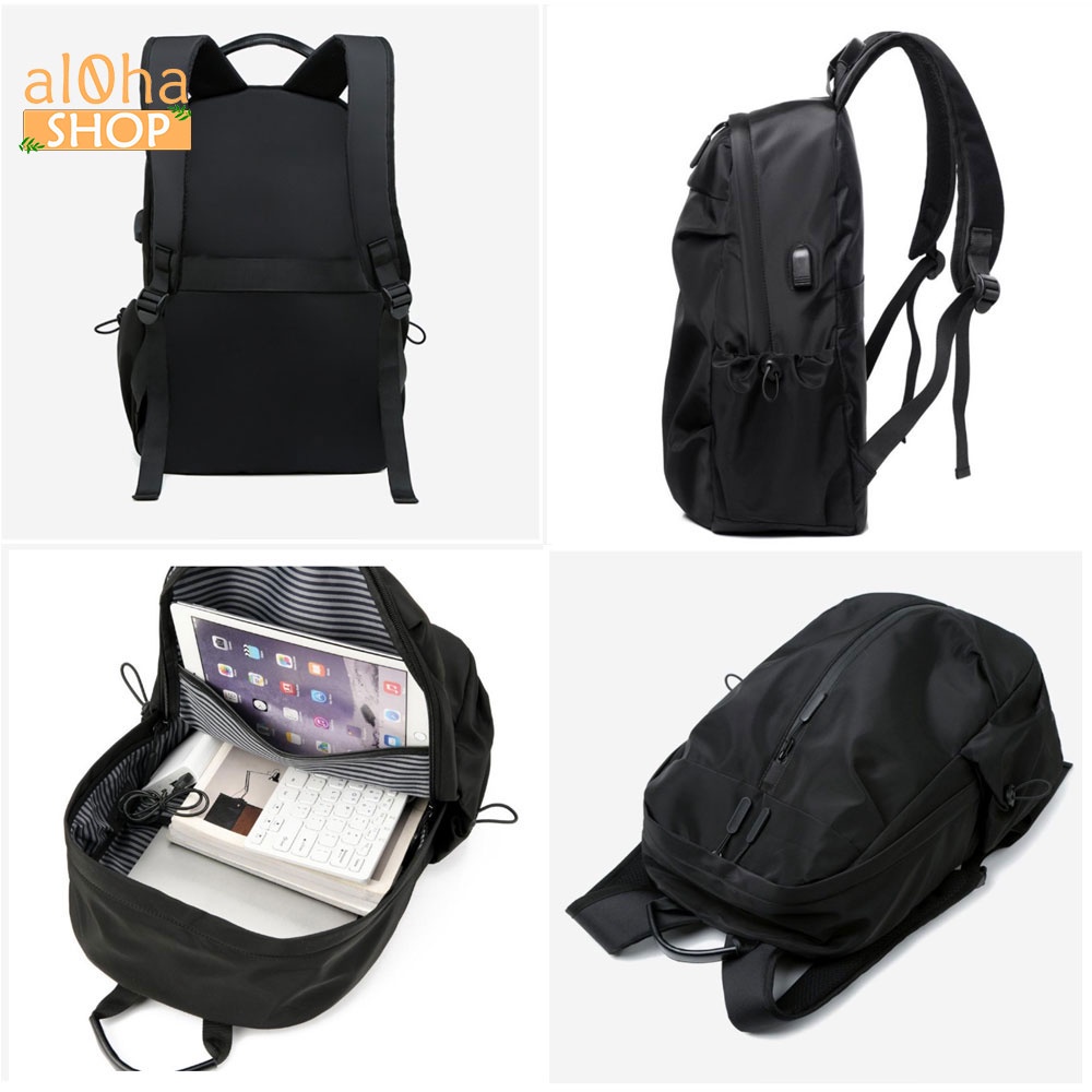 Balo - cặp sách Basic B0177 vải Poly chống thấm nước, có cổng sạc USB, đựng laptop 15.6inch Unisex nam nữ