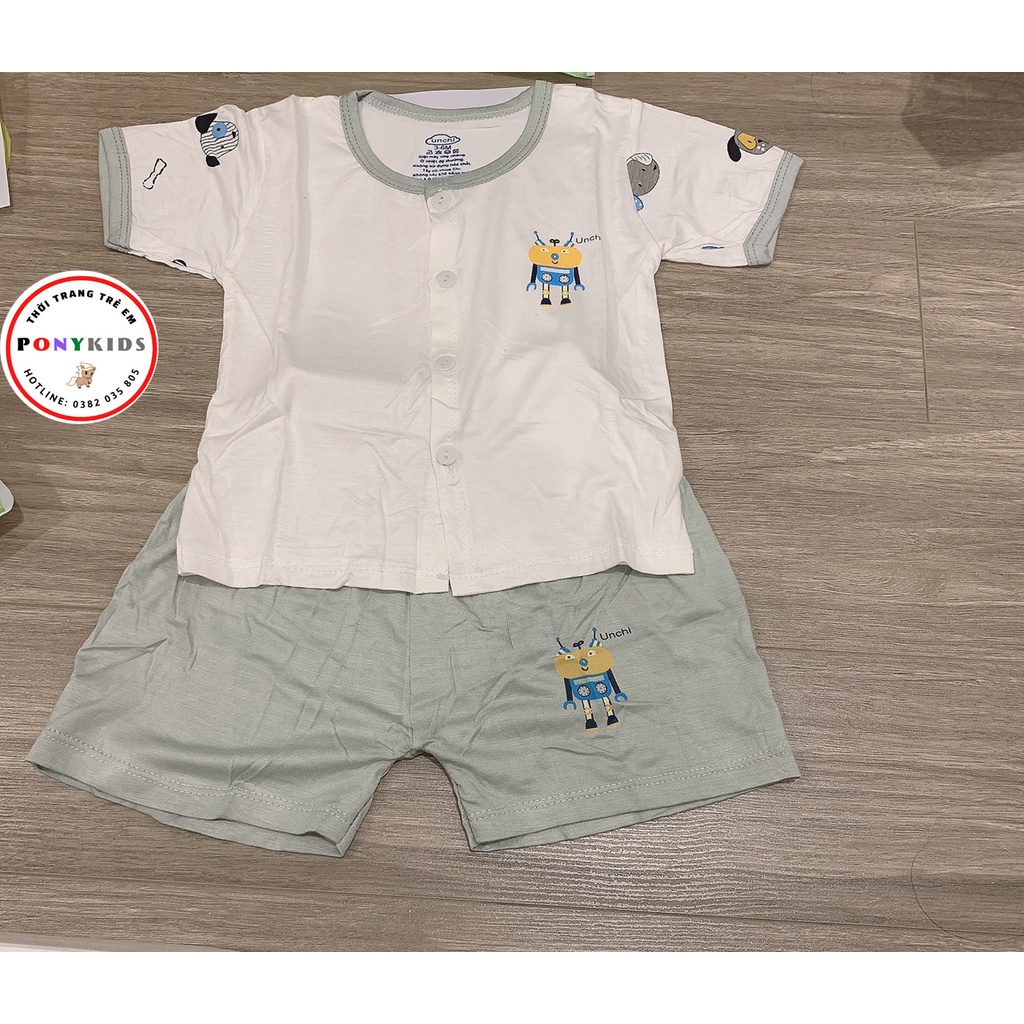 Bộ cộc tay cotton thun lạnh UNCHI cho bé trai bé gái cúc giữa thoáng mát mùa hè