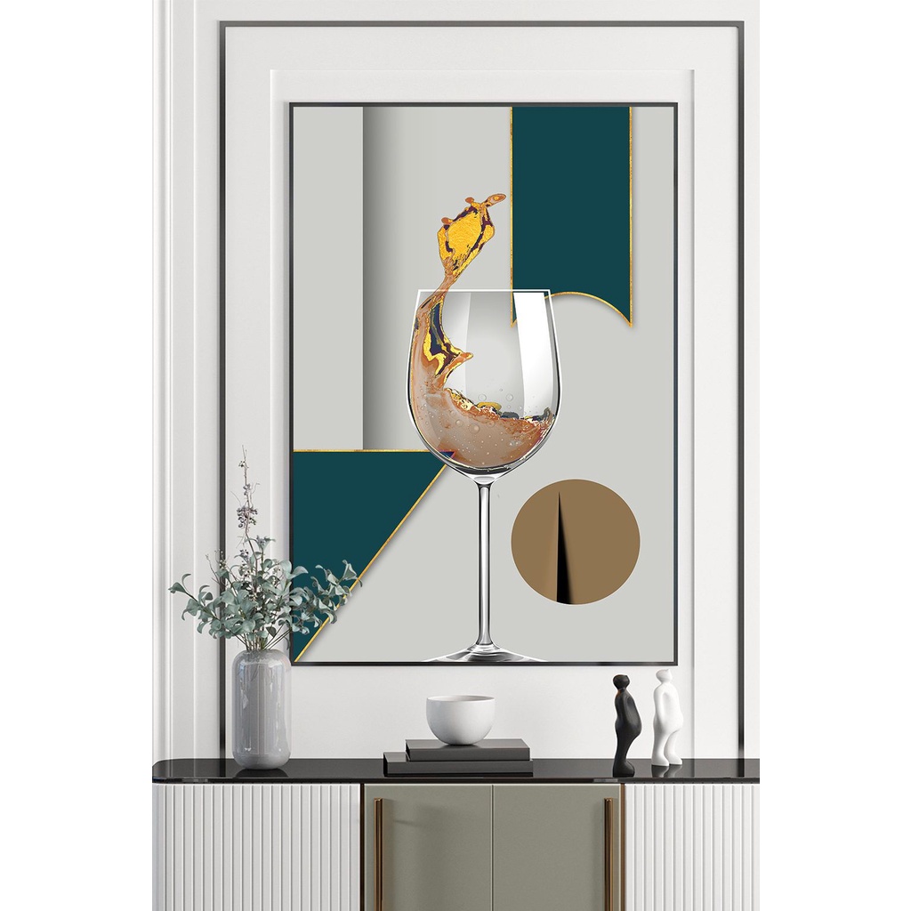 Tranh treo tường- Tranh Laminate tráng gương Ly Rượu Nghệ Thuật 03 Treo Phòng Ăn, Nhà bếp- Bộ 1 tấm