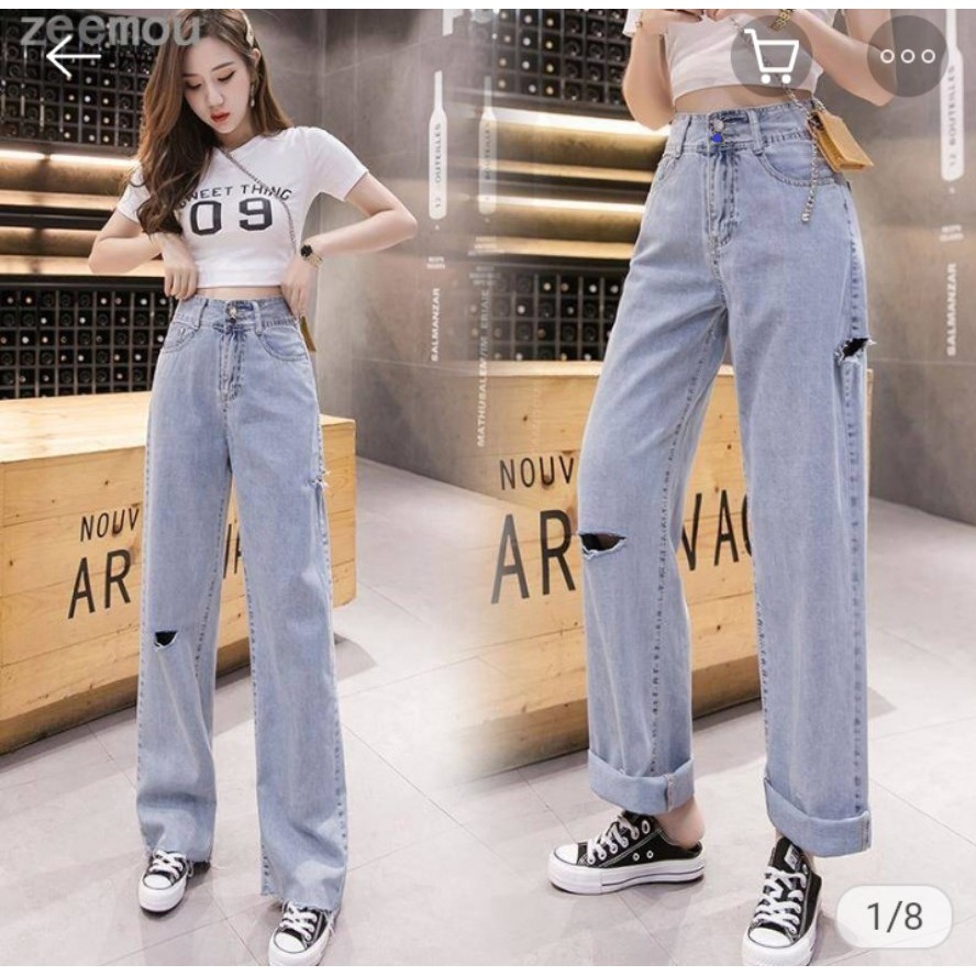 [ HOT CHẤP TẤT!!! ] QUẦN JEAN ỐNG RỘNG DÀI NỮ CAO CẤP NITIQC LAI TUA MÀU NHẠT RÁCH GỐI PHẢI BE TRÁI CỰC CÁ TÍNH CỰC HOT