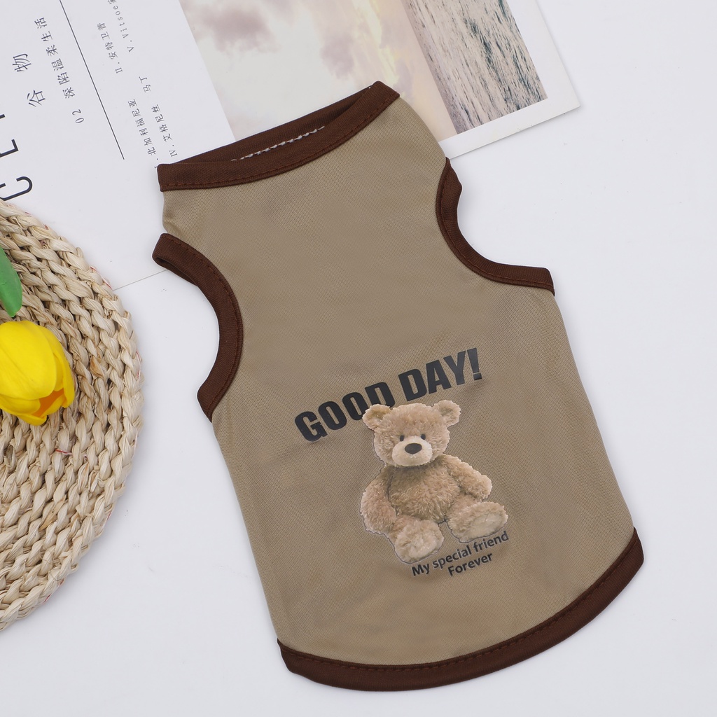 Áo thun cotton in hình gấu hoạt hình dễ thương cho thú cưng cỡ nhỏ/ vừa XS-XXL Tzu
