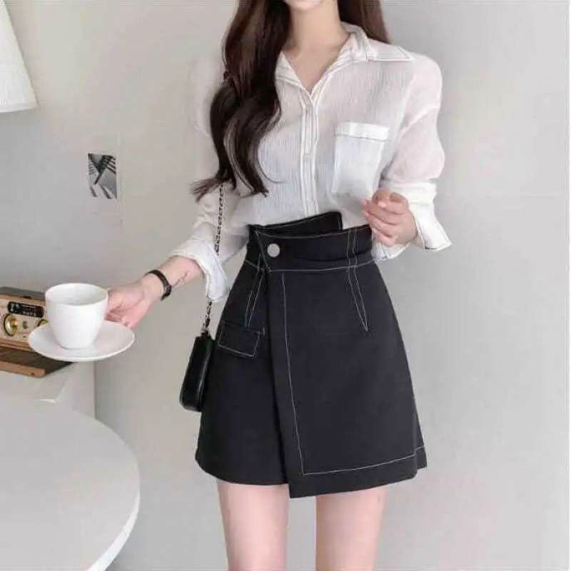 Quần giả váy cạp cao, quần short nữ, viền chỉ nổi sang trọng Julesche, 3 size S, M, L | BigBuy360 - bigbuy360.vn