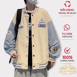 Áo khoác bomber Super Fashion nam nữ vải dù 2 lớp form rộng thêu họa tiết kiểu bóng chày hot trend