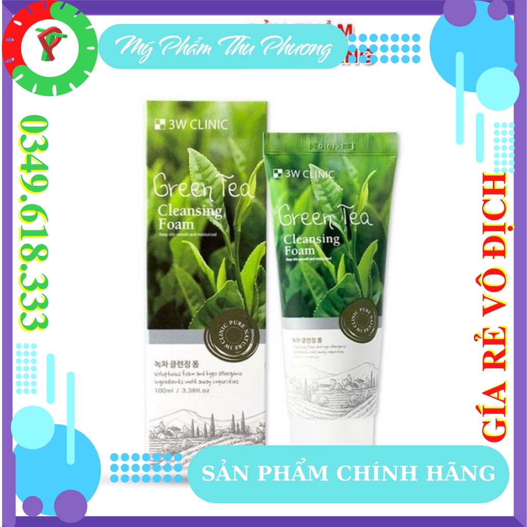 Sữa Rửa Mặt Trà Xanh Cho da Dầu Ngăn Ngừa Mụn Làm Trắng Sạch 3W CLINIC Green Tea Cleansing Foam Hàn Quốc Chính Hãng