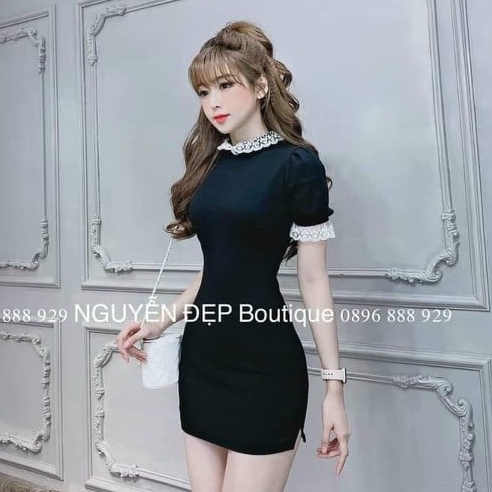 Đầm nữ tiểu thư body phối ren tay và cổ thời trang Bella