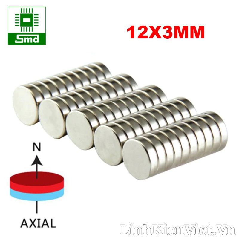 Bộ 3 viên nam châm đất hiếm 12x3mm