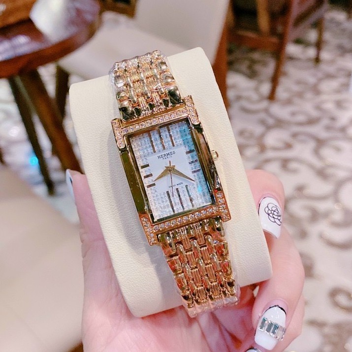Đồng hồ nữ Hermes dây thép không gỉ, hàng full box, thẻ bảo hành 12 tháng - đồng hồ HM
