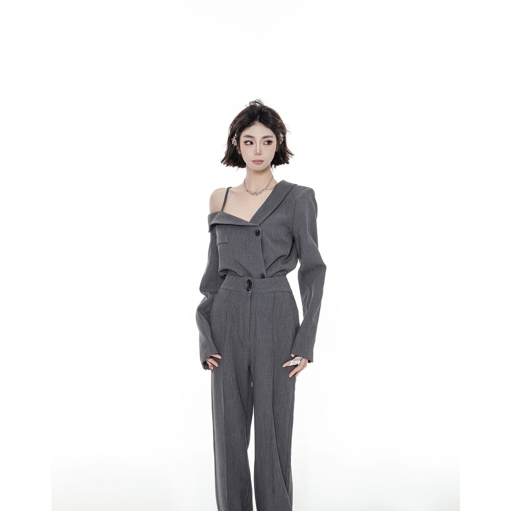 Set Áo Trễ Vai + Quần Dài Lưng Cao Thời Trang Nữ