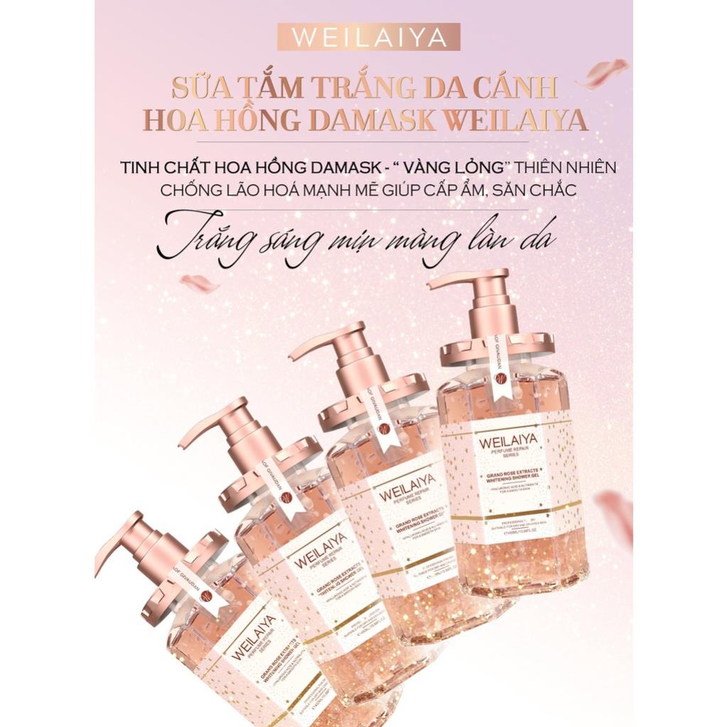 Combo 2 chai sữa tắm trắng da cánh hoa hồng Damask Weilaiya, sữa tắm tủy mật hoa hồng.Tặng bông tắm và 2 set mini ph | BigBuy360 - bigbuy360.vn