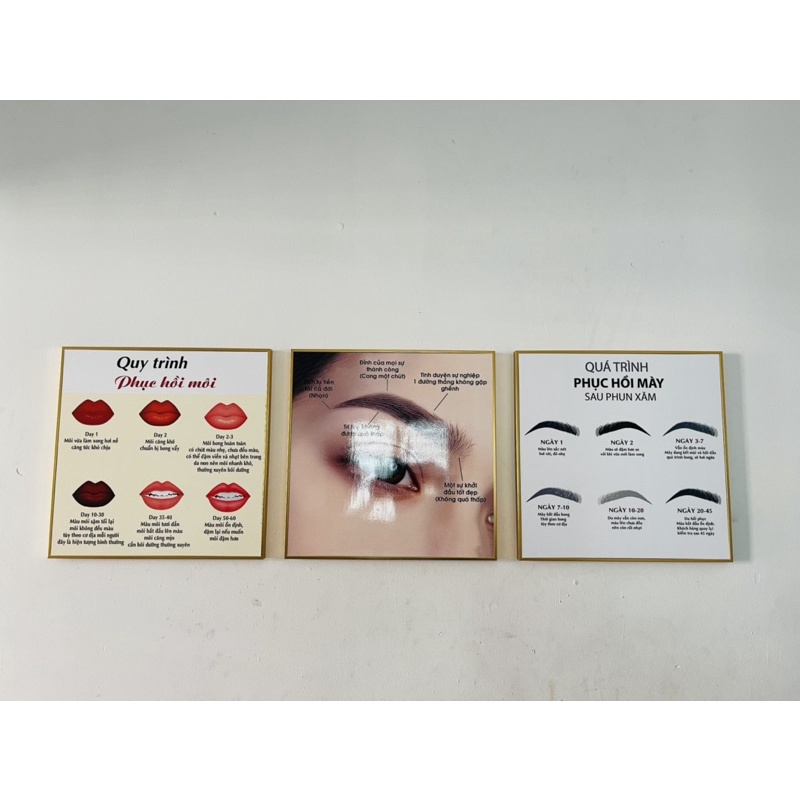 BỘ 3 KHUNG TRANH QUY TRÌNH MÀY MÔI SAU PHUN XĂM TRANH TRÍ TIỆM PHUN XĂM