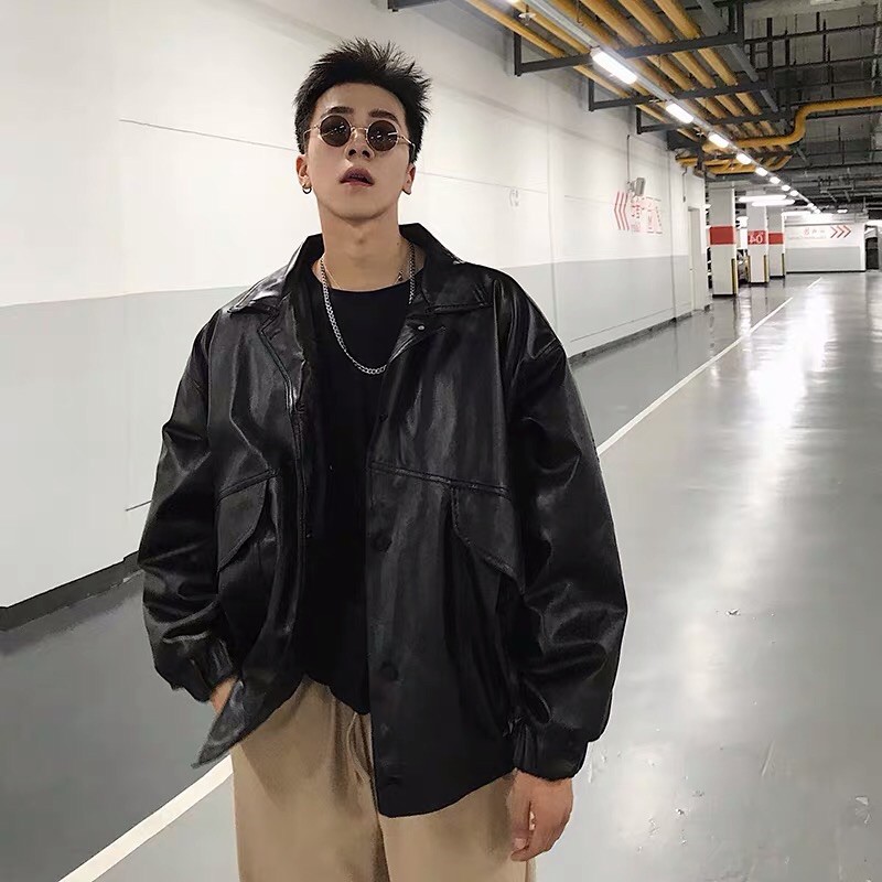 Áo khoác da nam thêu huy hiệu logo lưng oversize siêu chất ❤️