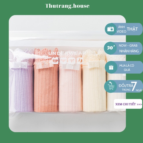 Set 5 quần lót nữ cotton tăm chip viền ren kháng khuẩn sexy đẹp cao cấp dễ thương