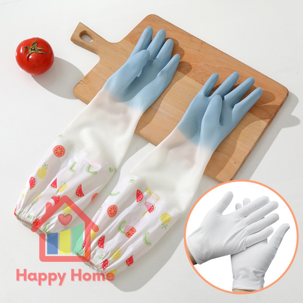 Găng tay cao su siêu dai, siêu bền loại dài, có chun chống tụt, găng dài ngăn nước lọt vào tay Happy Home