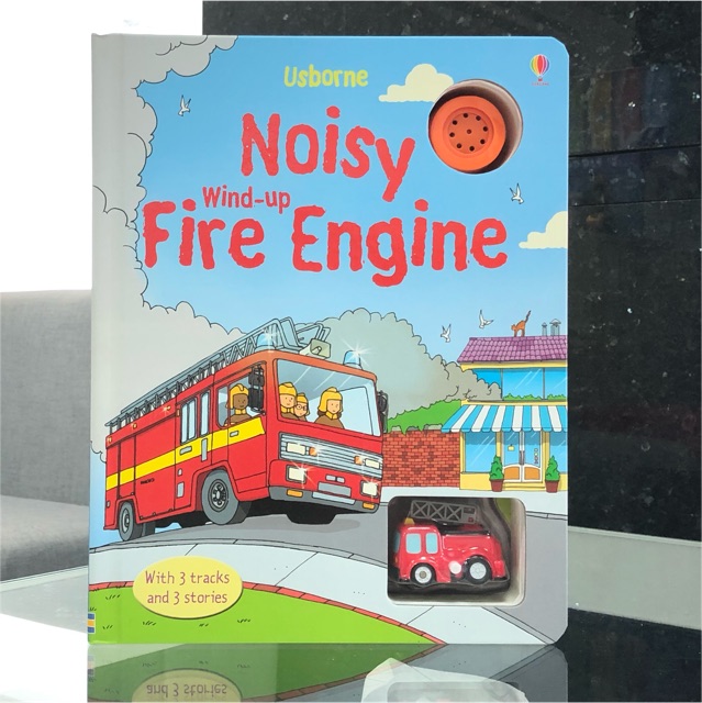 Sách đồ chơi Noisy Wind-Up Fire Engine Usborne xe cứu hỏa