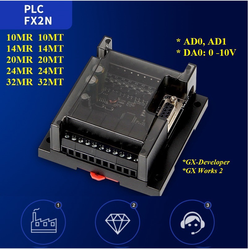 Bộ điều khiển lập trình PLC FX2N Mitsubishi có 2 AD 12 bit, DA 0-10V, 4-20mA