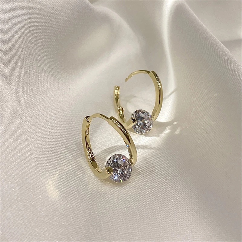 Khuyên Tai Đính Đá Zircon Màu Bạc Phong Cách Thanh Lịch Thời Trang Hàn Quốc