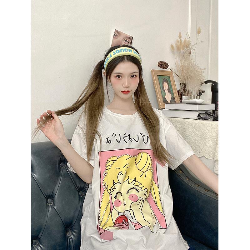 Sailor Moon Áo Thun Ngắn Tay In Hình Thủy Thủ Mặt Trăng Xinh Xắn Cho Nữ