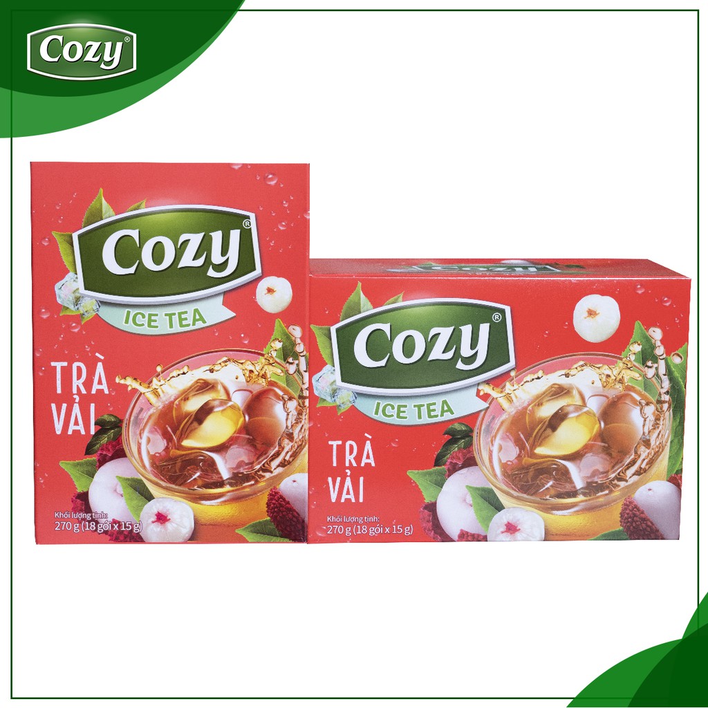 Trà Hoà Tan Cozy Ice Tea 270g (18 gói): Đào/ Chanh/ Vải/ Sâm Bí Đao