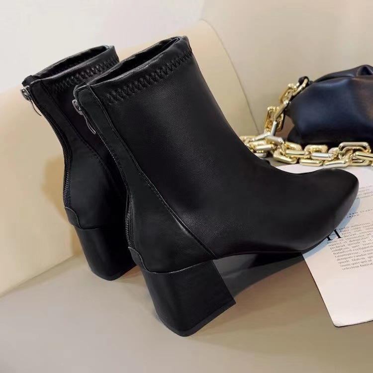 🔥Có hàng sẵn🔥 Bốt nữ cao cổ giày Boots da mềm lót nỉ khóa sau cao cấp boot mũi vuông boost lửng thời trang đế 6 cm 2022 TTH263