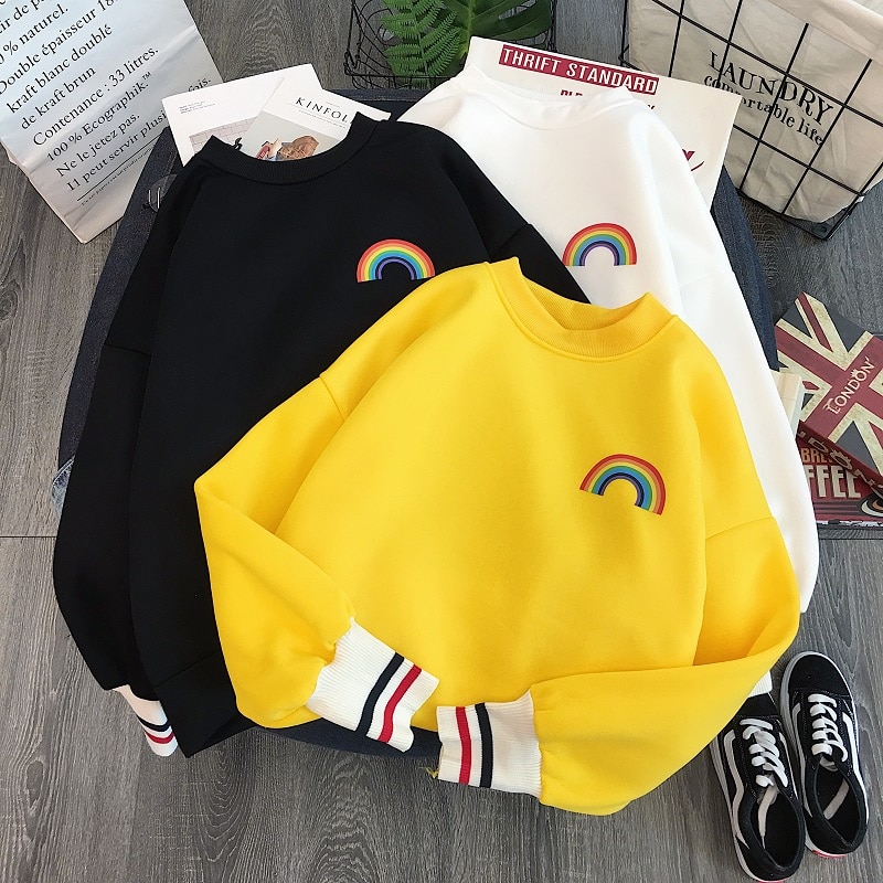 Áo Hoodie Dài Tay Thêu Họa Tiết Cầu Vồng Xinh Xắn Dành Cho Nữ