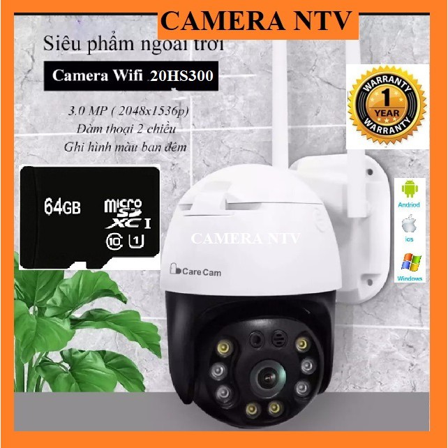 Camera IP Wifi Ngoài Trời Xoay 360 chống nước CARECAM FHD1296 - 3.0 MPx 1080P HÌNH ẢNH SẮN NÉT