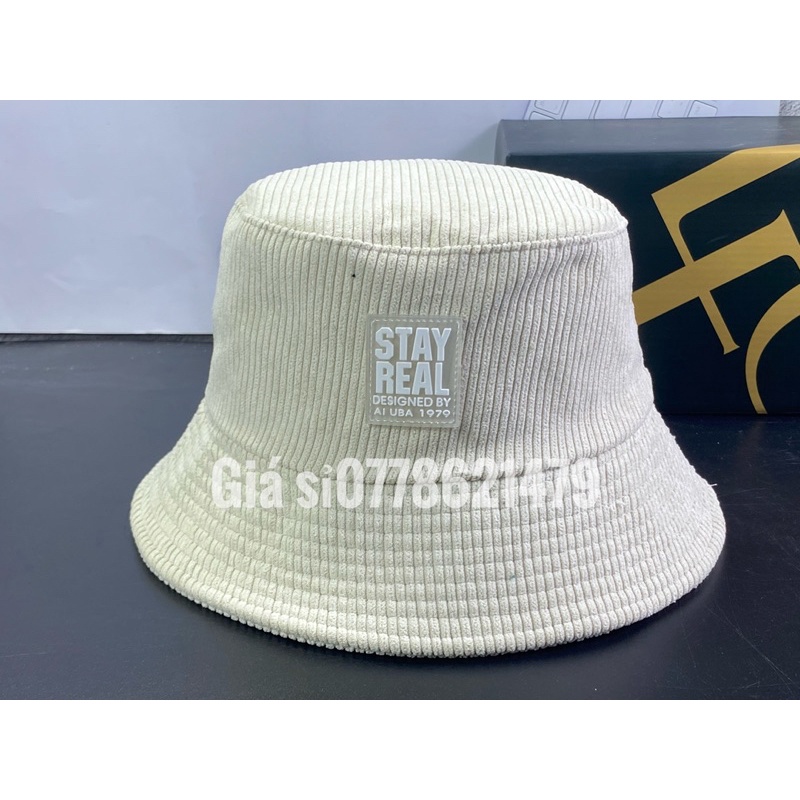 Nón bo nhung tăm mạc da - mũ bucket vành nữ logo vuông sanh chảnh