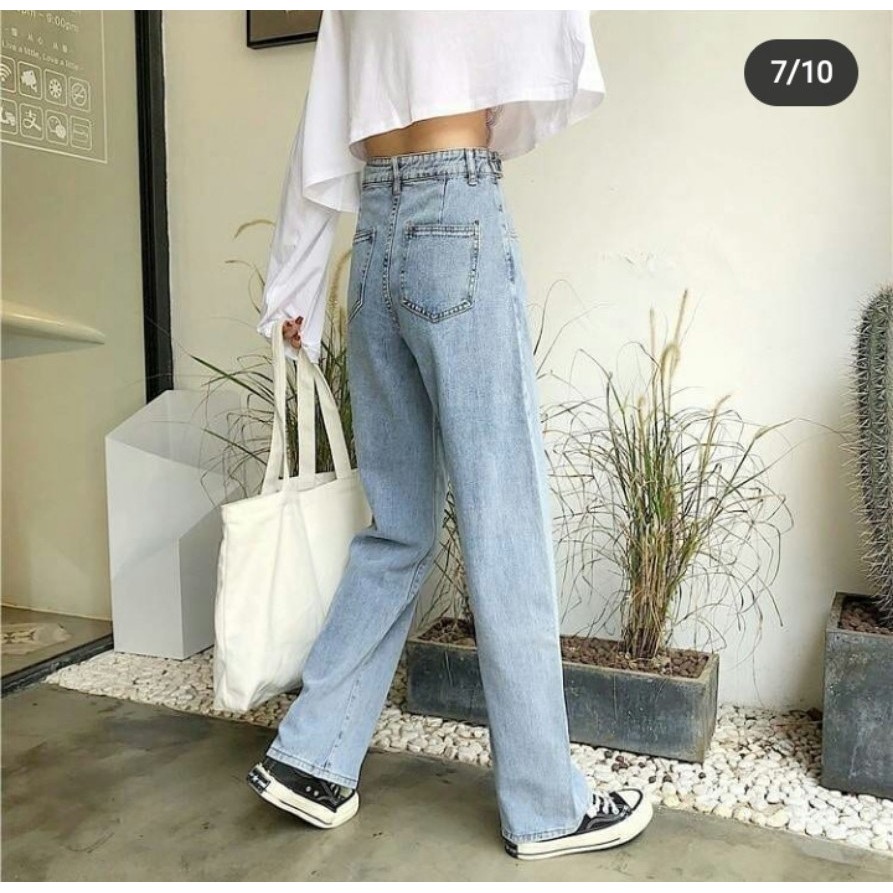 [ FREESHIP ] Quần Jeans Ống Rộng Simple Jeans Xanh Nhạt ( Rộng Xanh Nhạt Cạp Chỉnh )